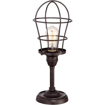 Franklin Iron Works Modern Industrial Desk Table Lamp 17 1/4" High Bronze Wire Cage Edison Bulb for Bedroom Bedside Office