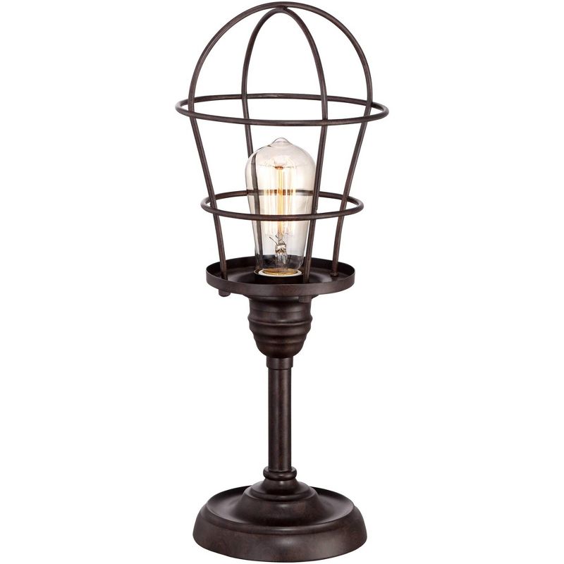 Franklin Iron Works Modern Industrial Desk Table Lamp 17 1/4" High Bronze Wire Cage Edison Bulb for Bedroom Bedside Office, 1 of 7