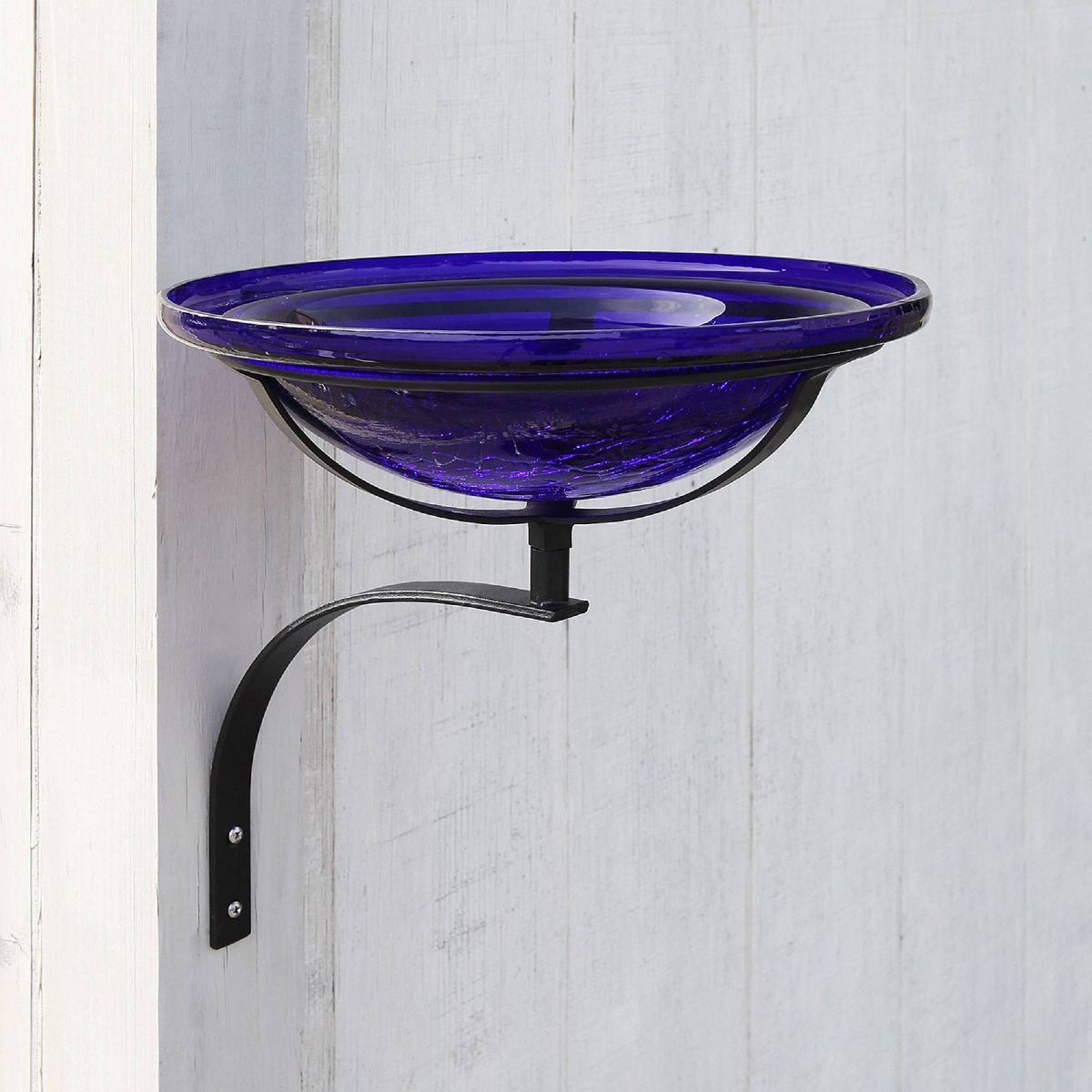 12.5" Reflective Crackle Glass Birdbath Bowl with Wall Mount Bracket - Achla Designs: Weather-Resistant, No Assembly Required - thumbnail 2