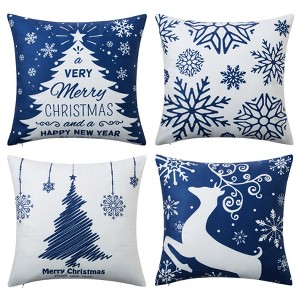 GustoWave 4 Pieces Christmas Pillow Covers, Cushion Covers for Sofa Couch, Blue - 1 of 4