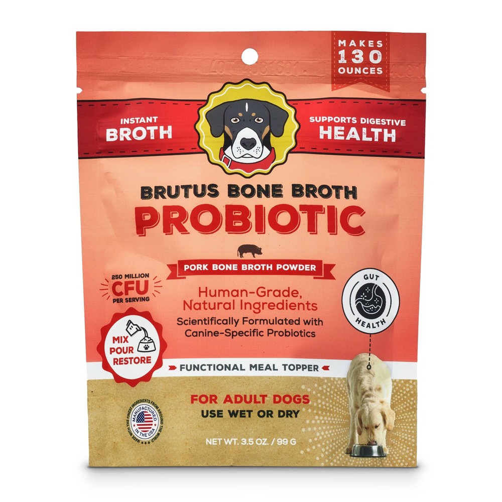 Brutus Bone Broth Probiotic Pork Flavor Bone Broth Dog Vitamins and Supplements - 3.5oz