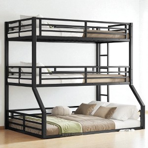 Twin Over Twin Over Full Bunk Bed, Metal Triple Bunk Bed Frame with Safety Guardrails, Heavy-Duty Space-Saving Design,kids bed - 1 of 4