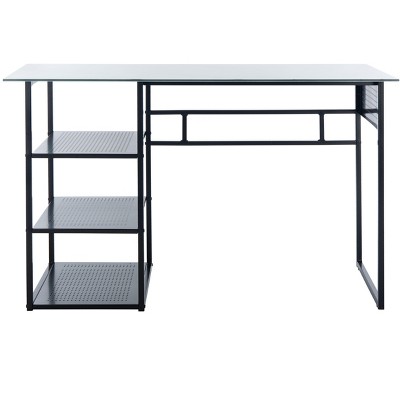 Xyla 3 Shelf Glass Top Desk - White/Black - Safavieh