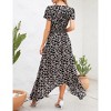 Women's Summer Short Sleeve V Neck Floral Print Irregular Hem Mid Split Button Smocked Waist Casual Swing Maxi Dress - 4 of 4