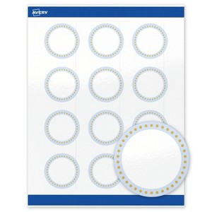 Avery Labels, 2" Diameter, Glossy White, Blue Border w/ Gold Dots, 120ct - 1 of 4