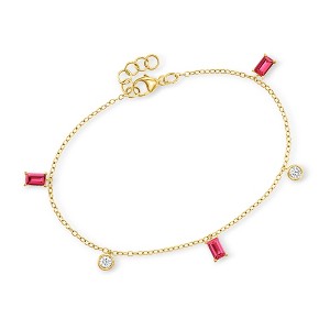 Pure Collection by Ross-Simons 0.90 ct. t.w. Lab-Grown Ruby and .20 ct. t.w. Lab-Grown Diamond Station Bracelet in 18kt Gold Vermeil Size 6.5 - 1 of 4