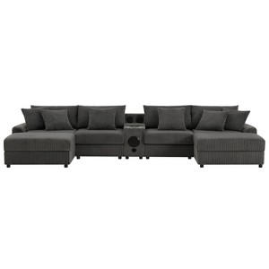 TiramisuBest 114*64" Cream Corduroy Sectional Sofa: L-Shaped,Console, USB Charger,Storage, Ottoman & Deep Wide Seats for Living Room - 1 of 4