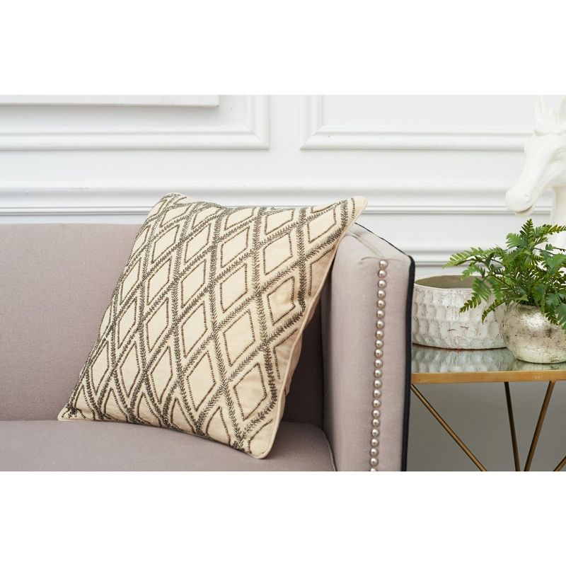 EY Essentials 18" x 18" Geometric Diamond Natural Tan Beaded Cotton Decor Throw Pillow Cover And Insert Set, 5 of 7