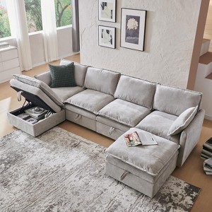 SinCiDo 116.54" Modular Couch Sofa with Storage, U-Shape 4 Seater Cloud Couch Sectional with Ottoman, Modern Sofa with Deep Seat & Pillow - 1 of 4