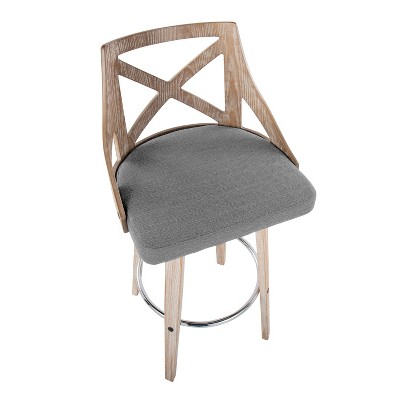 Charlotte 30" White Washed Wood and Chrome Barstool Set