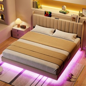 Nasitip Floating Bed Frame with LED Lights, Upholstered Platform Full Bed Frame, No Box Spring Needed - 1 of 4
