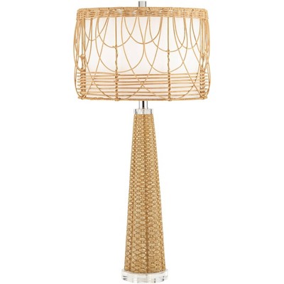 360 Lighting Kaden 31 1/2" Tall Large Modern Coastal End Table Lamp Beige Faux Rattan Weave Finish Single White Shade Living Room Bedroom Bedside