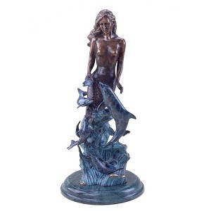 SPI Home Brass Mermaid with Dolphins – 21" Tall Ocean-Inspired Tabletop Sculpture for Home Decor - 1 of 3