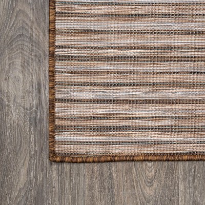 Heathered Natural Brown Stripe 6' Round Synthetic Area Rug