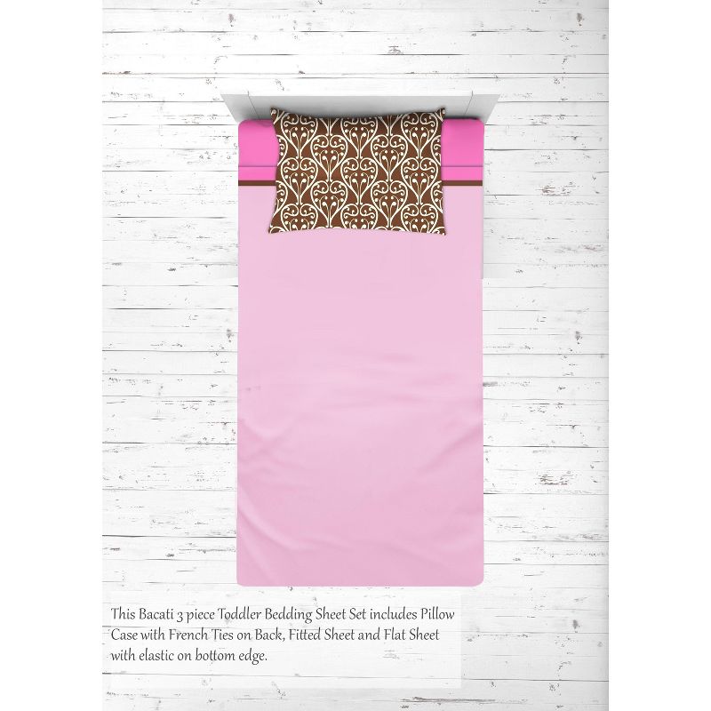 Bacati - Damask Pink Chocolate 3 pc Toddler Sheet Set, 4 of 7
