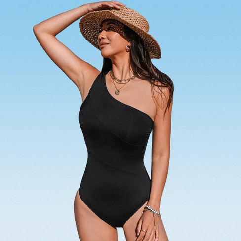 Women's Reverie Land One Shoulder Slim Sculpt One Piece Swimsuit -  Cupshe-XS-Black