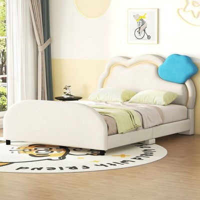 Full Size Velvet Upholstered Platform Bed With Cloud-shaped Headboard ...