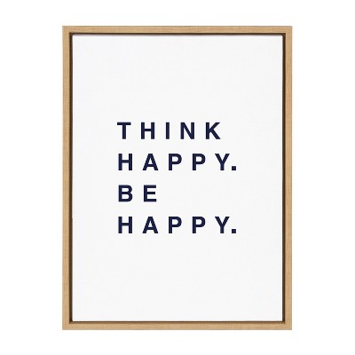 18" x 24" Sylvie Think Happy Be Happy Blue Framed Canvas by Maggie Price Natural - Kate & Laurel All Things Decor