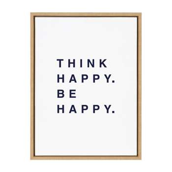18" x 24" Sylvie Think Happy Be Happy Blue Framed Canvas by Maggie Price Natural Kate & Laurel All Things Decor: UV-Resistant, Easy Hang