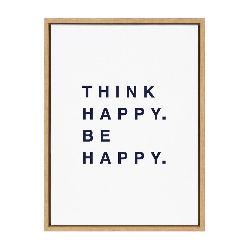 18&#34; x 24&#34; Sylvie Think Happy Be Happy Blue Framed Canvas by Maggie Price Natural Kate & Laurel All Things Decor: UV-Resistant, Easy Hang, 1 of 7