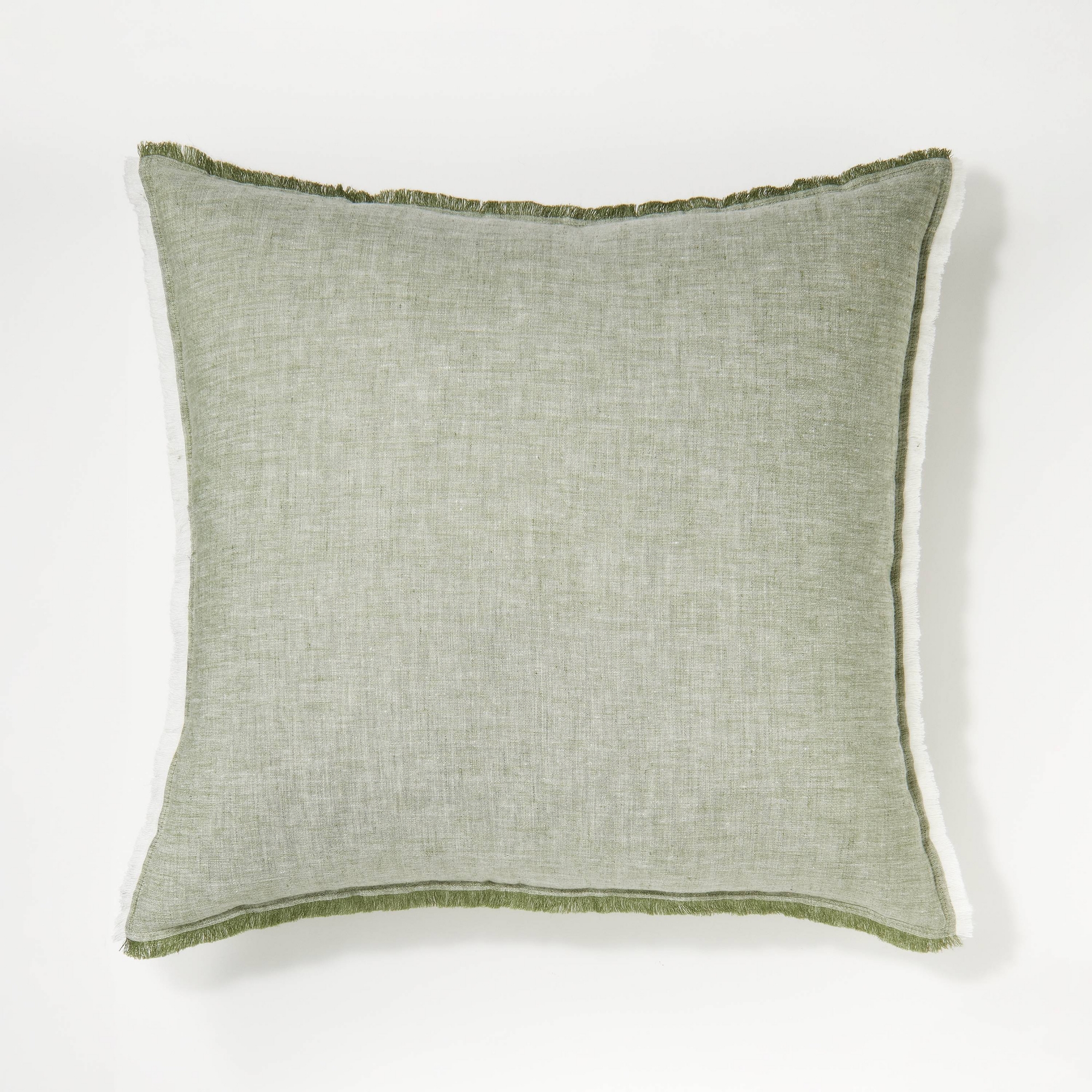 Oversized Reversible Linen Square Throw Pillow with Frayed Edges Green - Threshold™ designed with Studio McGee: Indoor Decorative Accent