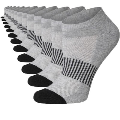 Tipi Toe Women's 12-Pairs Grey with Striped Accents and Black Toes Low Cut Athletic Sport Peformance Socks