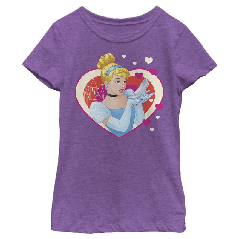 Girl's Cinderella Valentine Glass Slipper T-Shirt, 1 of 5