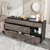 FUFU&GAGA 6-Drawer Storage Cabinet w/Open Shelf Black Frame & Wood Grain Front for Bedroom, Entryway, or Living Room Sideboard - 2 of 4