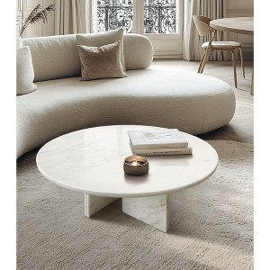 PAGED Modern Luxury Natural Marble Round Coffee Table for Living Room,Stylish Desigh Real Marble Center Table Tea Table End Table - 1 of 4