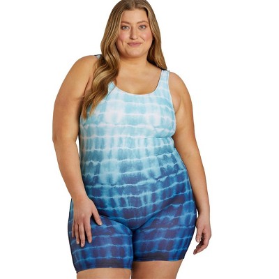 Sporti Sporti Plus Size Unitard Shibori Ombre One Piece Swimsuit Sea Foam 18W