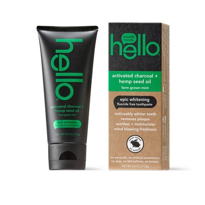 hello Activated Charcoal and Hemp Fluoride Free Toothpaste , sls Free and Vegan , 4oz