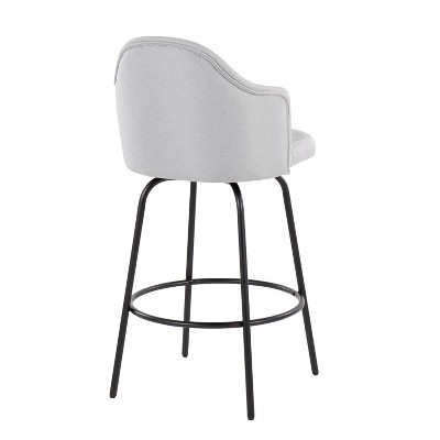 Set of 2 Light Grey Fabric and Black Metal Swivel Counter Stools