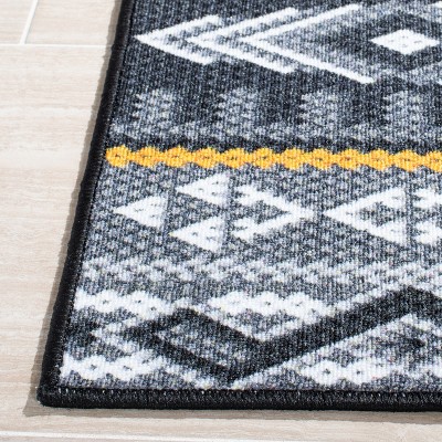 Gray and Gold Tribal Pattern Washable Synthetic Rug, 4'4" x 6'