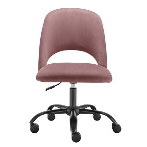 HomeRoots Rose and Black Steel and Velvet Adjustable Swivel Rolling Conference Office Chair - 1 of 4