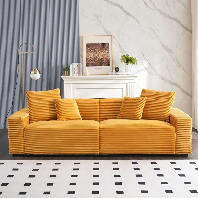 NicBex Couches for Living Room 104.72inch Large Sofa Modern Corduroy Upholstered 4-seater Sofa with 7 Throw Pillows for Apartment, Orange