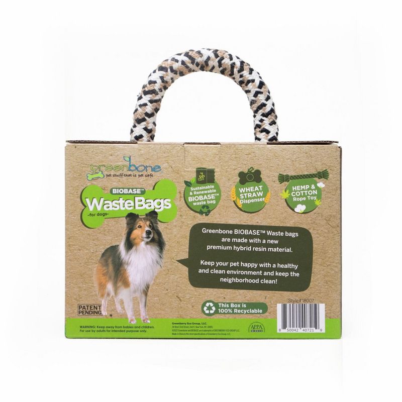 Greenbone BioBase Dog Poop Waste Bag Refills: 28 Rolls with Dispenser and Rope Toy Handle, 2 of 9
