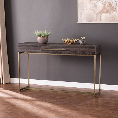 Frondi Long Console Table Black Oak/Antique Brass - Aiden Lane