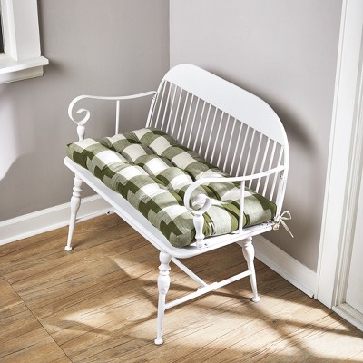 Olive Green Buffalo Check Polyester Bench Cushion