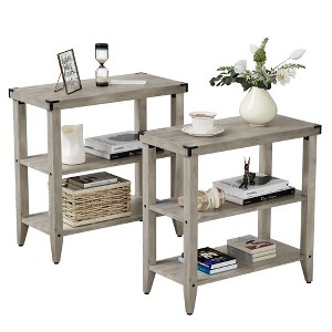 Garvee Farmhouse End Table Rustic Side Table with Storage Shelf for Living Room, Bedroom, Set of 2, Gray - 1 of 4