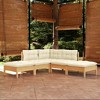 vidaXL 5-Piece Patio Lounge Set - Solid Pinewood - Cream Cushions - Includes Corner/Middle Sofas and Footstools - Modular Design - Easy Assembly - 2 of 4