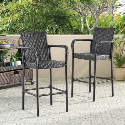 Coolbibila-Set Of 2 Barstool, Polyethylene Rattan Bar Chair Stool, Modern Bar Chair, Bar Chair With Back, Bar Chair High For Outdoor