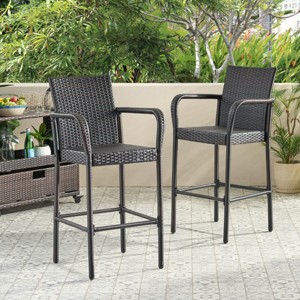 Coolbibila-Set Of 2 Barstool, Polyethylene Rattan Bar Chair Stool, Modern Bar Chair, Bar Chair With Back, Bar Chair High For Outdoor - 1 of 4