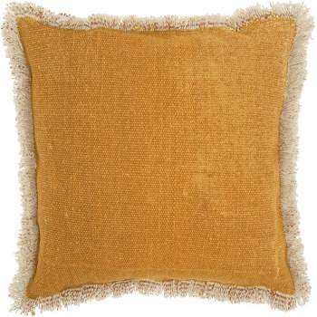 18"x18" Life Styles Stonewash with Fringe Indoor Square Throw Pillow Yellow - Mina Victory