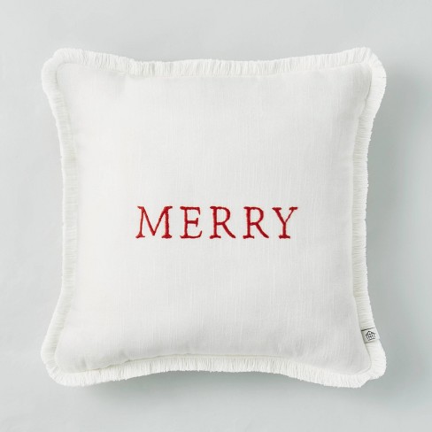 14 X 14 Embroidered Merry Decor Pillow Red White Hearth Hand With Magnolia Target