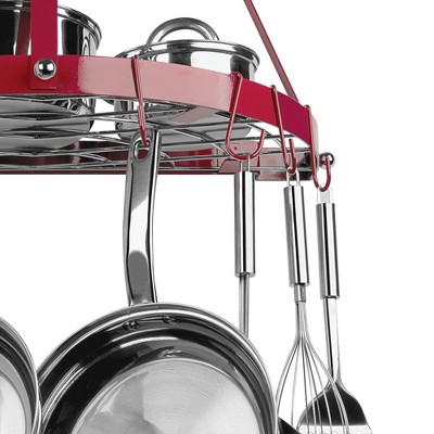 Red Enameled Double Shelf Wall Mounted Pot Rack