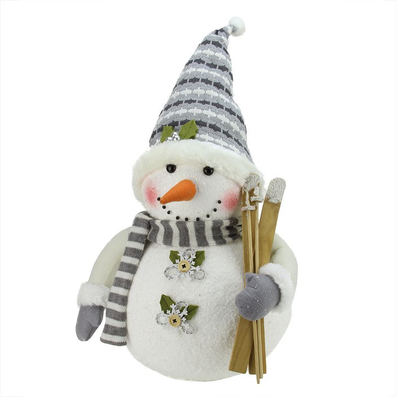 Northlight 20" White and Gray Snowman with Skis Christmas Tabletop Decor, 1 of 3
