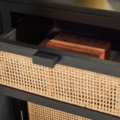 Devon Coastal Black Mahogany and Natural Rattan Nightstand