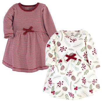 Touched by Nature Big Girls and Youth Organic Cotton Long-Sleeve Dresses 2pk, Holly Berry
