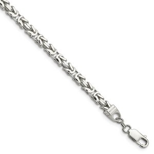 Black Bow Jewelry Mens 5mm Sterling Silver Square Solid Byzantine Chain Bracelet - 1 of 3
