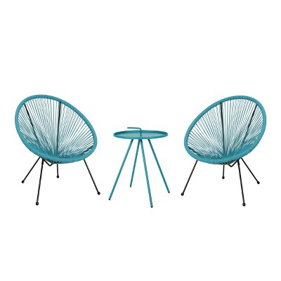 GDFStudio Margaretta Outdoor Woven Wicker 3 Piece Chat Set